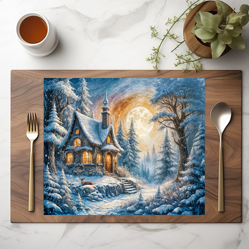 raxxa Premium-Tischset: Enchanting Winter Cottage in Moonlight – Bild 2