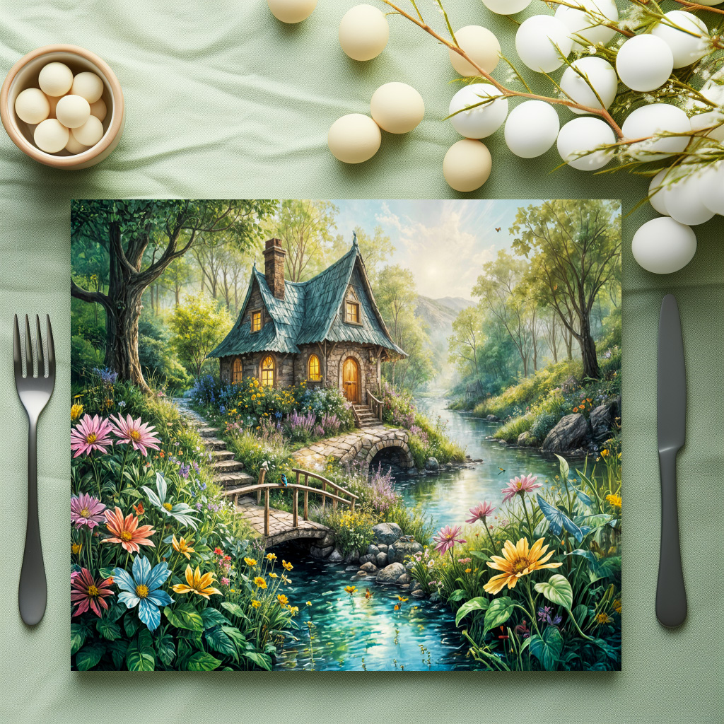 raxxa Premium-Tischset: Charming Cottage by Serene Stream