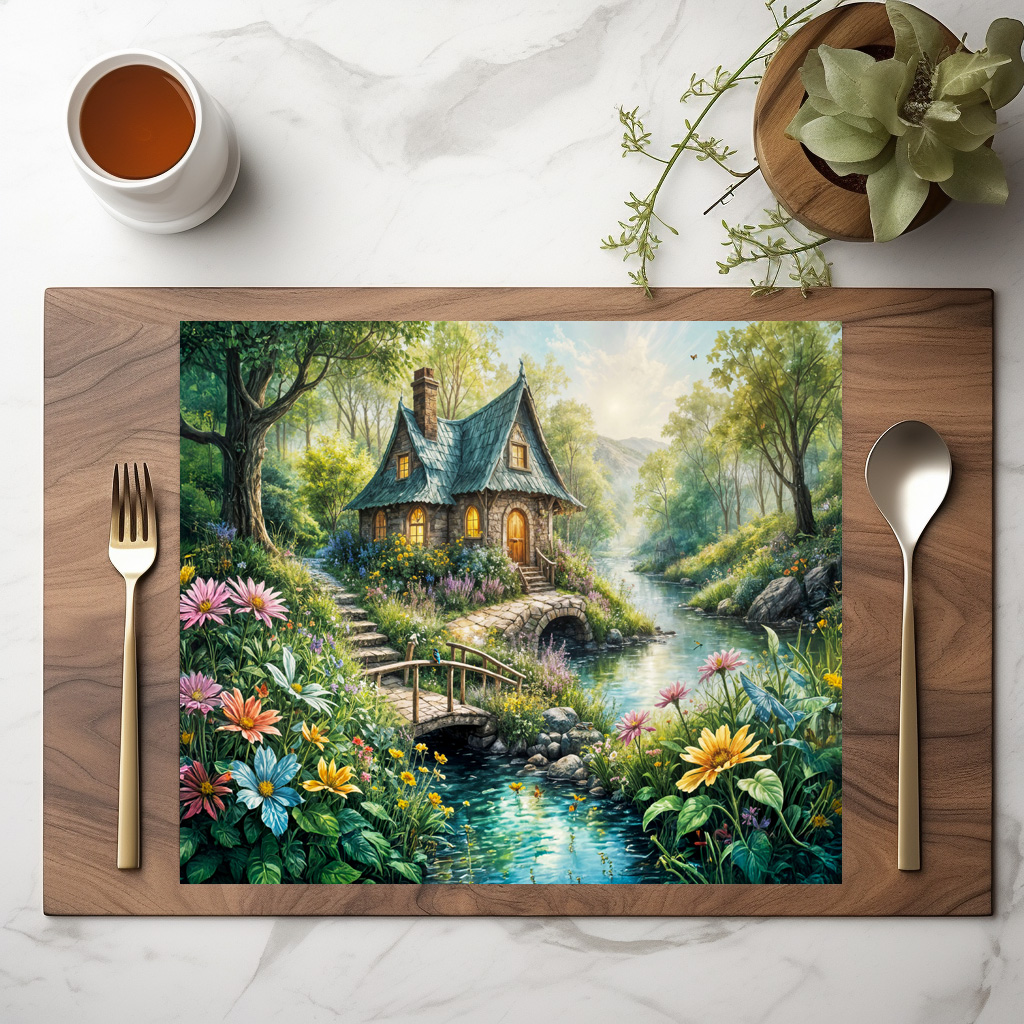 raxxa Premium-Tischset: Charming Cottage by Serene Stream - Image 2