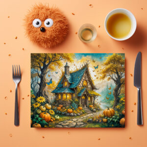 raxxa Premium-Tischset: Enchanting Autumn Cottage with Pumpkins
