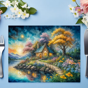 raxxa Premium-Tischset: Enchanting Cottage by Moonlit Stream