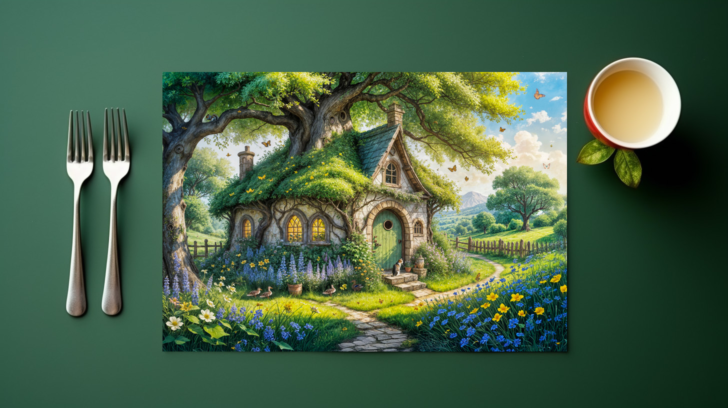 raxxa Premium-Tischset: Enchanting Cottage in Lush Garden - Image 3