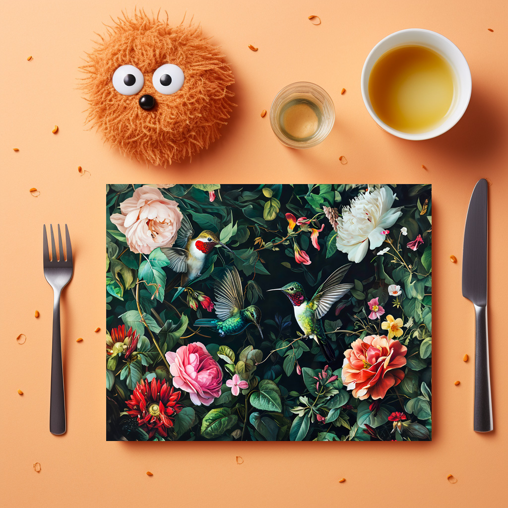 raxxa Premium-Tischset: Hummingbirds with Climbing Vines and Rose Hedge Illustration - Image 3