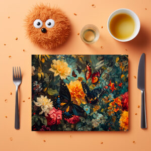 raxxa Premium-Tischset: Butterflies with Dahlias and Roses Garden Illustration