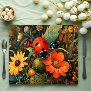raxxa Premium-Tischset: Ladybug on a Simple Dahlia Bloom Illustration