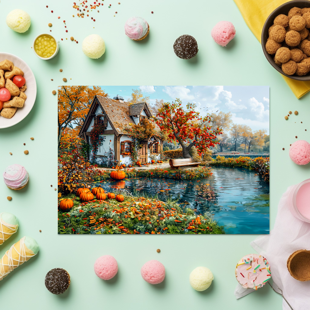 raxxa Premium-Tischset: Cozy Lakeside Cottage in Autumn Illustration - immagine 3