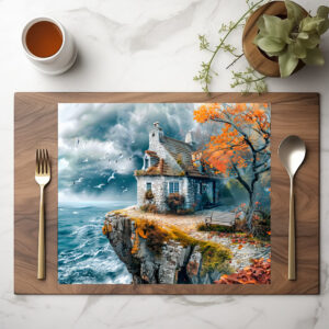 raxxa Premium-Tischset: Cliffside Cottage Over Stormy Sea