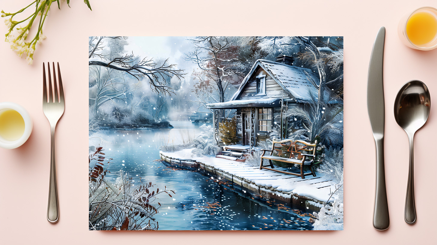 raxxa Premium-Tischset: Old Mill by Frosty River in Winter Illustration – Image 2