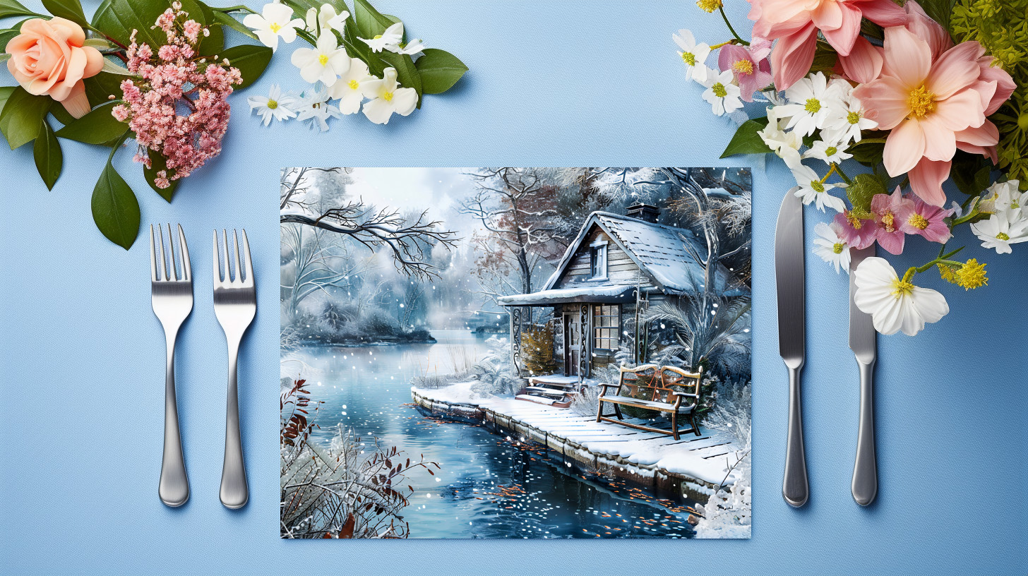 raxxa Premium-Tischset: Old Mill by Frosty River in Winter Illustration – Image 3