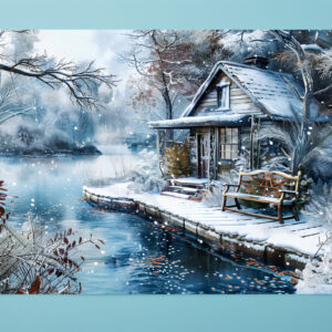 raxxa Premium-Tischset: Old Mill by Frosty River in Winter Illustration