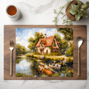 raxxa Premium-Tischset: Lakeside Cottage with Rowboat