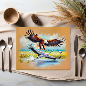 raxxa Premium-Tischset: Eagle Hunting Crane - Pastel Chalk Drawing