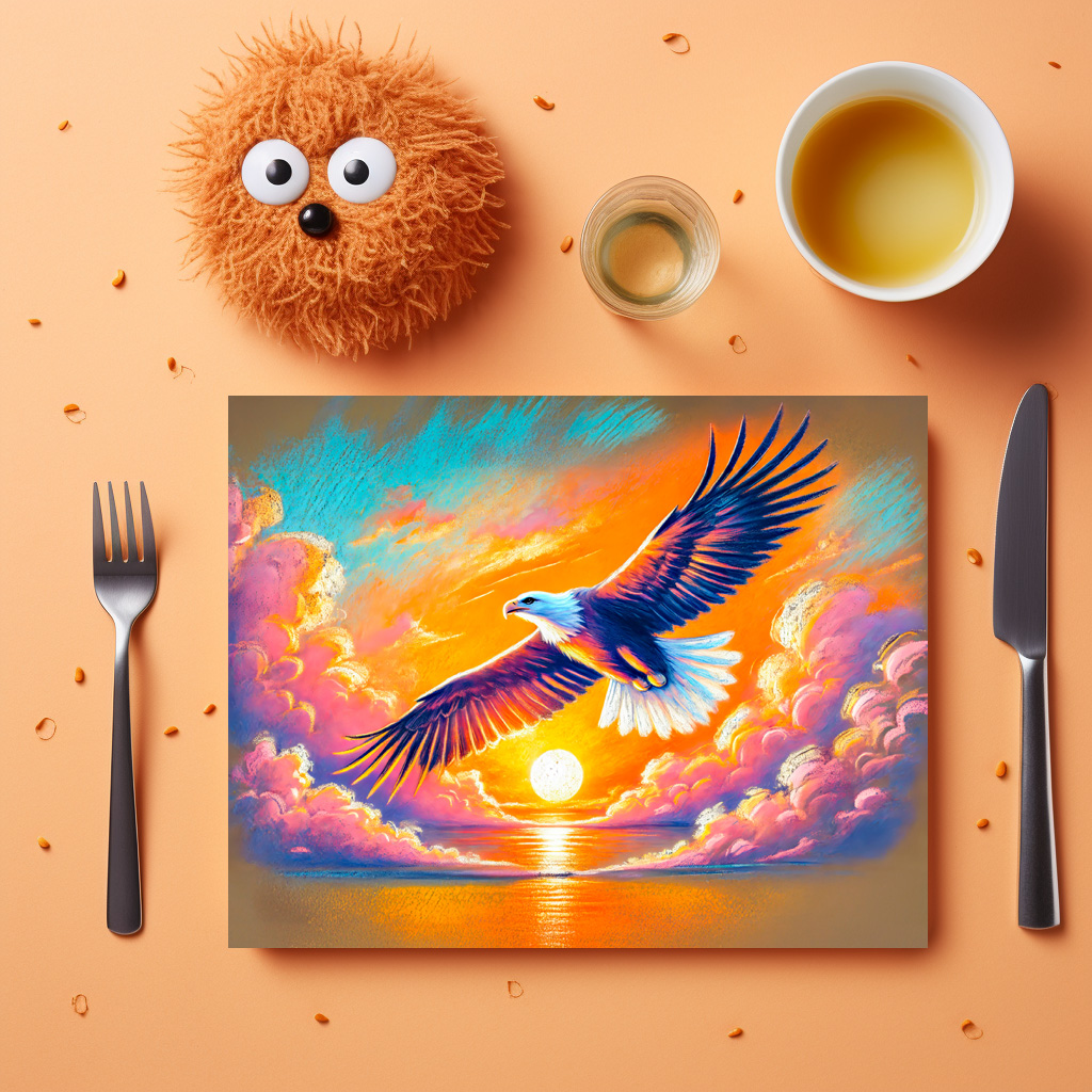 raxxa Premium-Tischset: Eagle Flying at Sunset Pastel Chalk Drawing