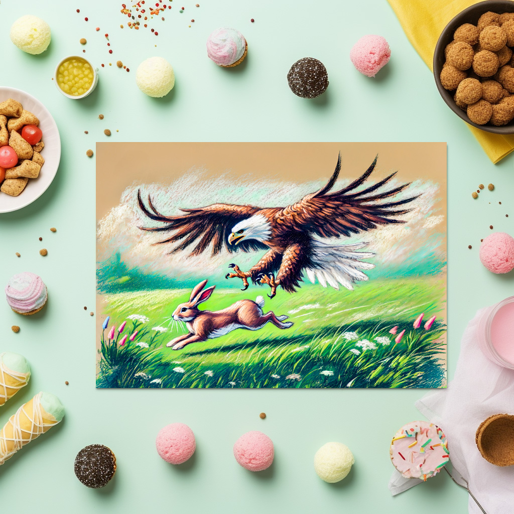 raxxa Premium-Tischset: Catching Rabbit in Grassland Pastel Chalk Drawing - immagine 3