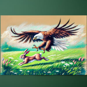 raxxa Premium-Tischset: Catching Rabbit in Grassland Pastel Chalk Drawing