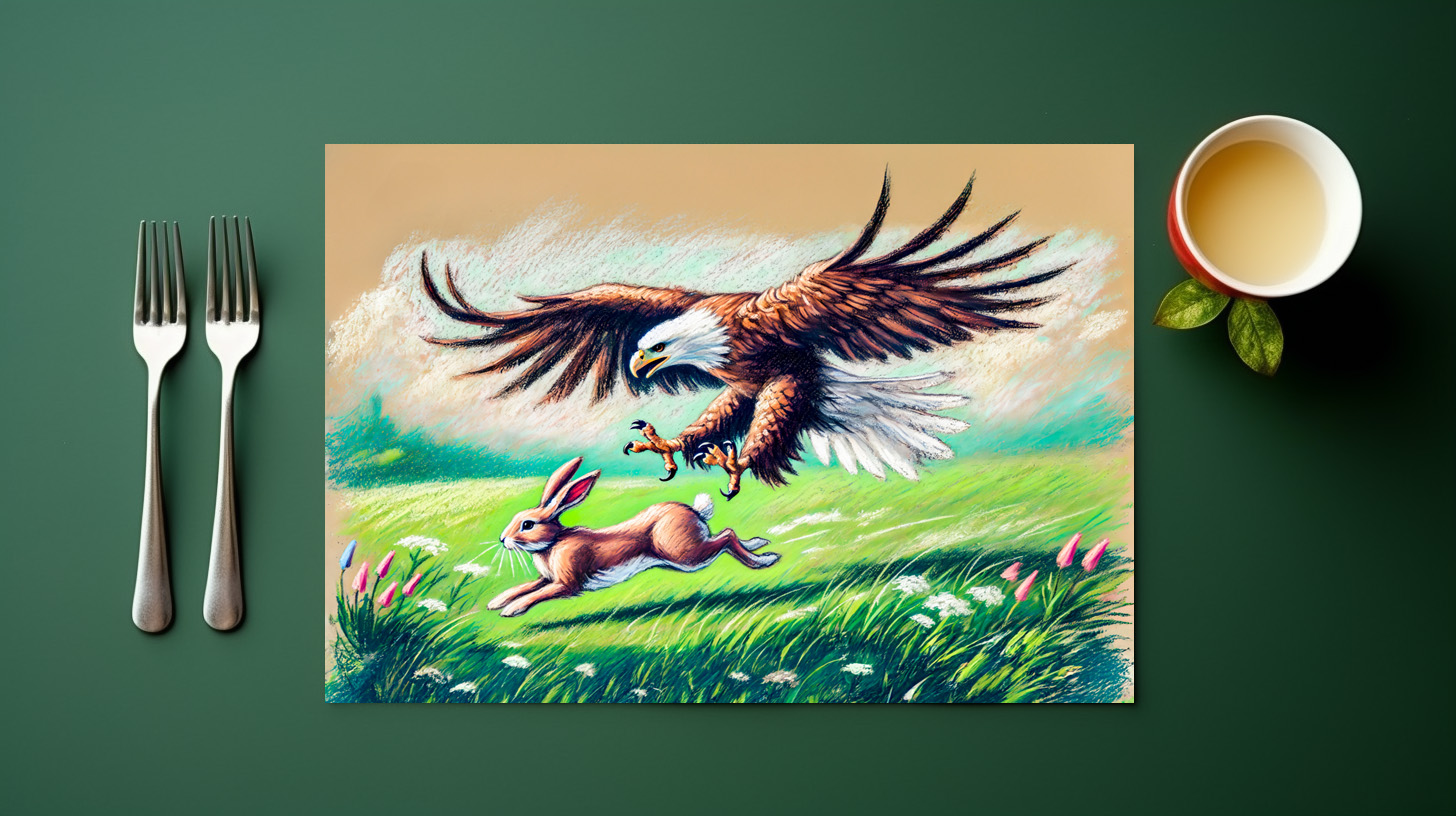raxxa Premium-Tischset: Catching Rabbit in Grassland Pastel Chalk Drawing