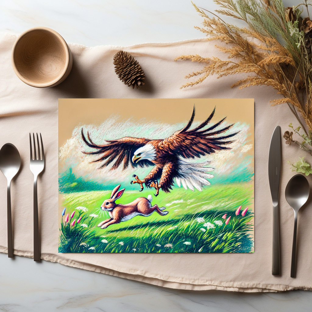 raxxa Premium-Tischset: Catching Rabbit in Grassland Pastel Chalk Drawing - immagine 2
