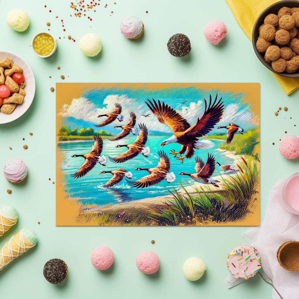 raxxa Premium-Tischset: Eagle Hunting Wild Geese by Lake Pastel Chalk Drawing – Bild 2