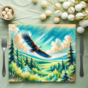 raxxa Premium-Tischset: Eagle Flying Over Forest Pastel Chalk Drawing