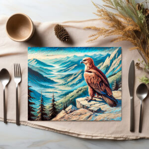 raxxa Premium-Tischset: Eagle on Rock Overlooking Mountain Landscape Pastel Chalk Drawing