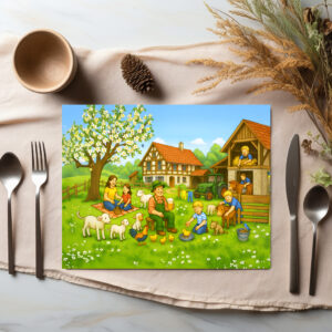 raxxa Premium-Tischset: Spring on Bavarian Farm with family and animals