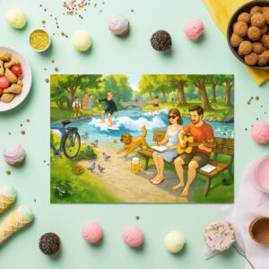 raxxa Premium-Tischset: Couple on Bench at Eisbach Munich