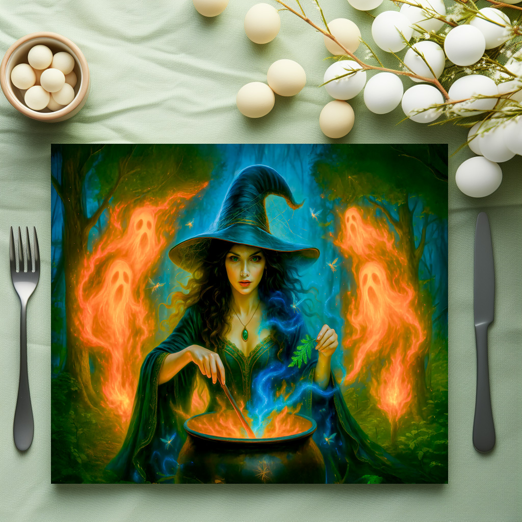 raxxa Premium-Tischset: Forest witch summoning glowing spirits - Image 3