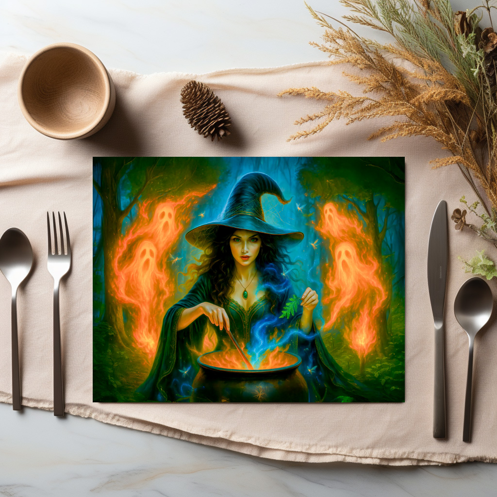 raxxa Premium-Tischset: Forest witch summoning glowing spirits