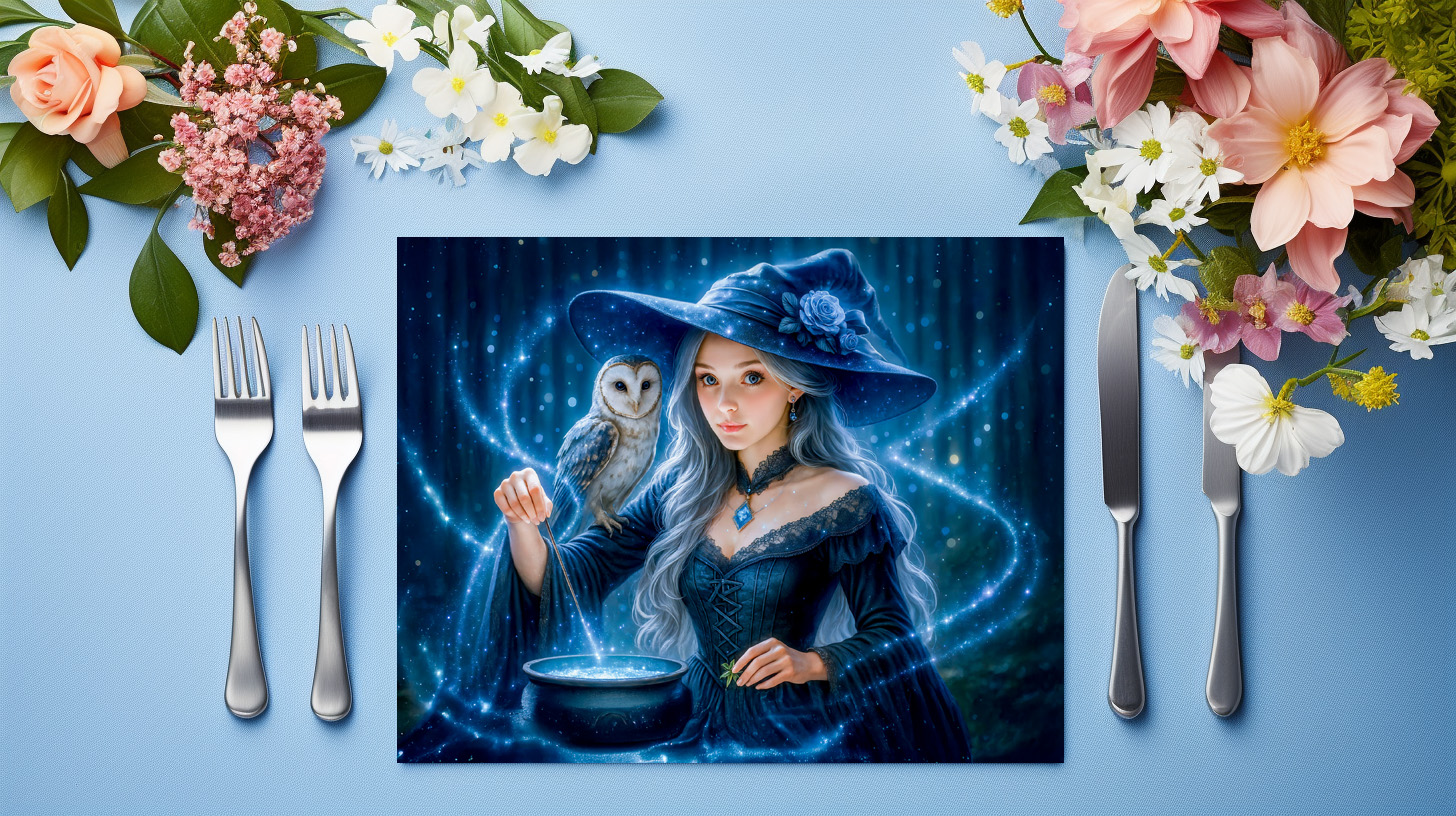 raxxa Premium-Tischset: Silver haired witch with owl and cauldron - Image 3