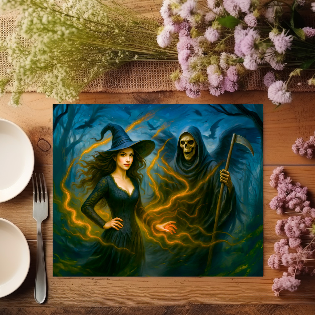 raxxa Premium-Tischset: Witch in dark forest with the grim reaper - immagine 3