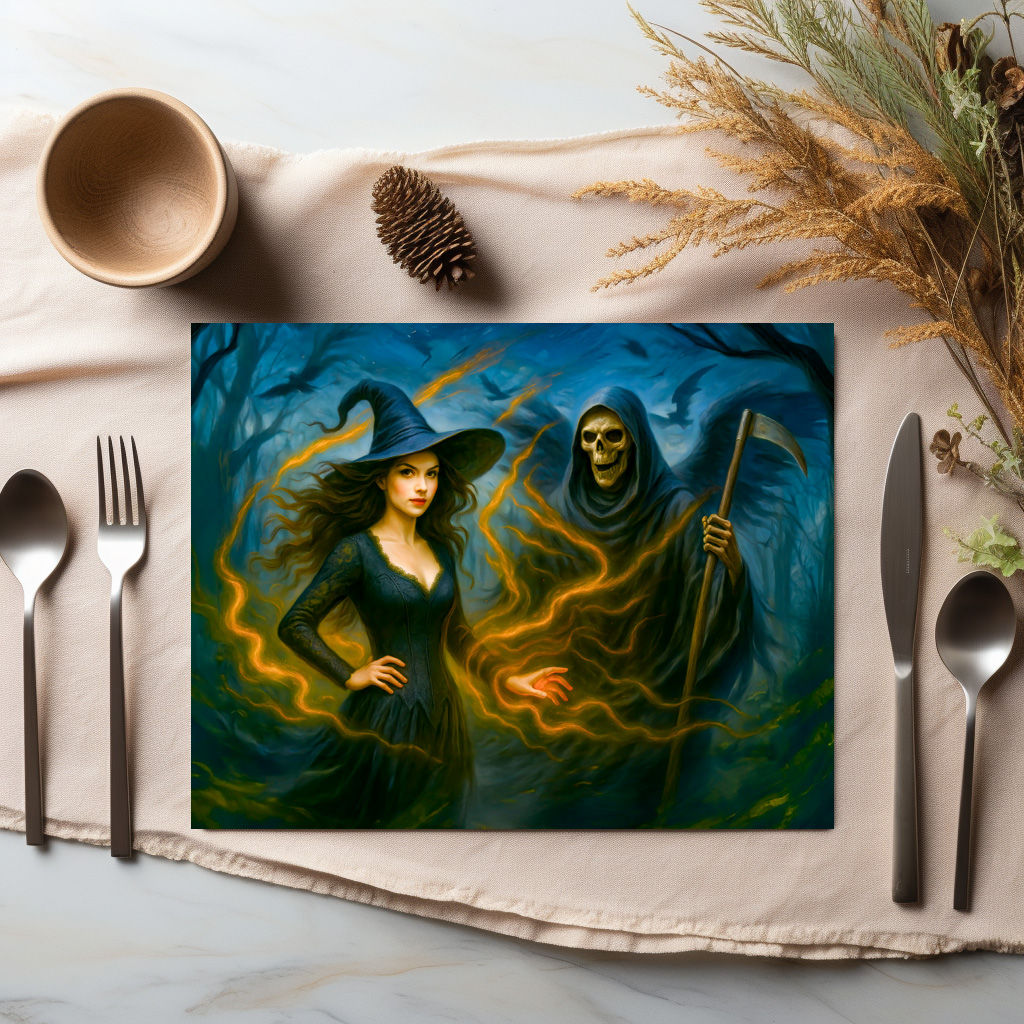 raxxa Premium-Tischset: Witch in dark forest with the grim reaper - immagine 2