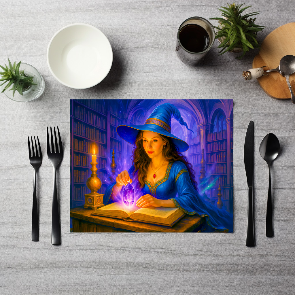 raxxa Premium-Tischset: Witch reading spellbook with glowing crystal - immagine 3