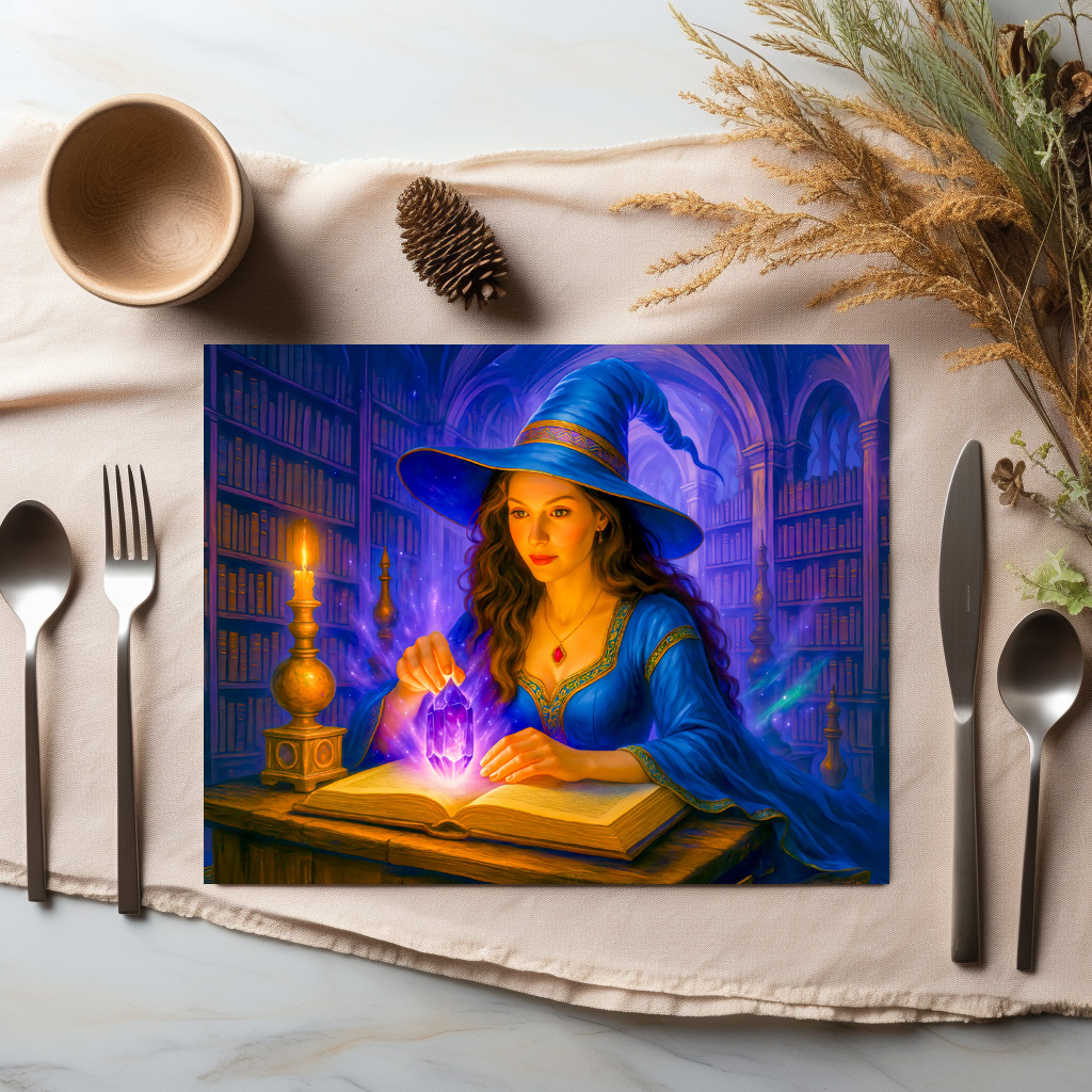 raxxa Premium-Tischset: Witch reading spellbook with glowing crystal - immagine 2