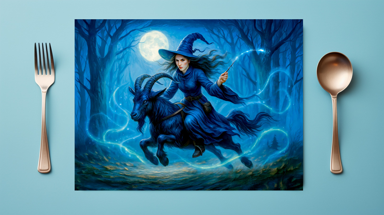raxxa Premium-Tischset: Witch riding a goat through moonlit forest – Image 2