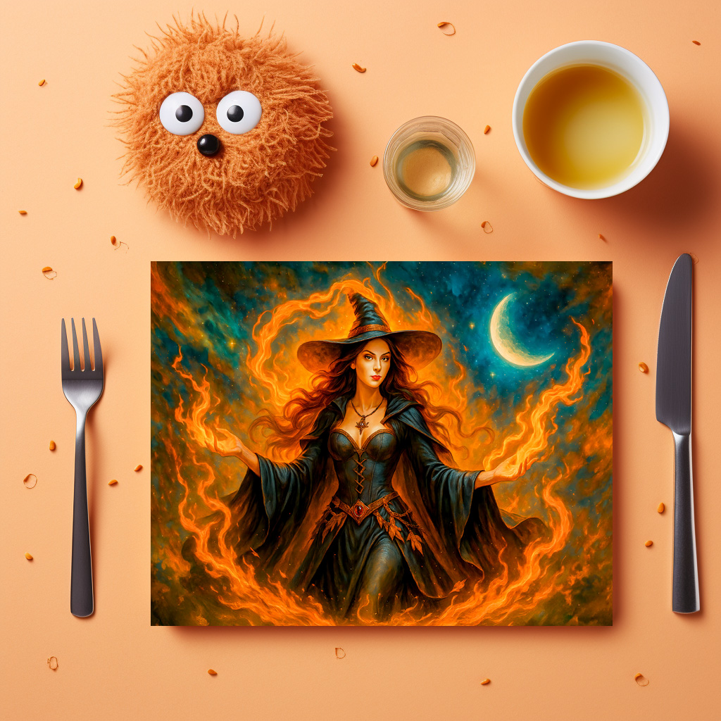 raxxa Premium-Tischset: Forest witch summoning glowing spirits