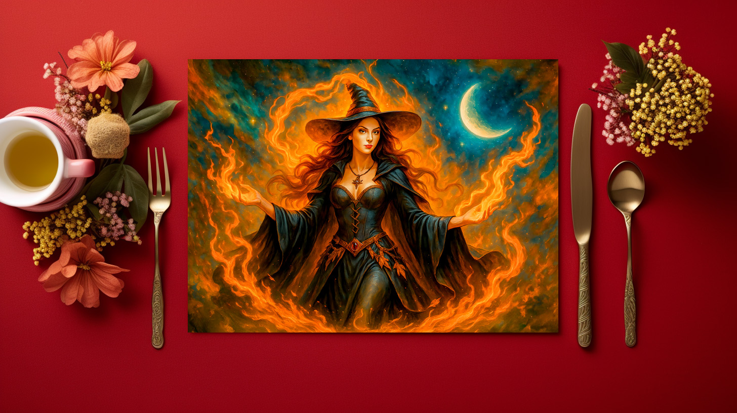 raxxa Premium-Tischset: Forest witch summoning glowing spirits - immagine 2