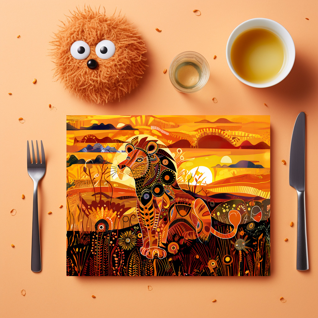 raxxa Premium-Tischset: African lion in colorful tribal painting