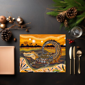 raxxa Premium-Tischset: African crocodile in sunset painting