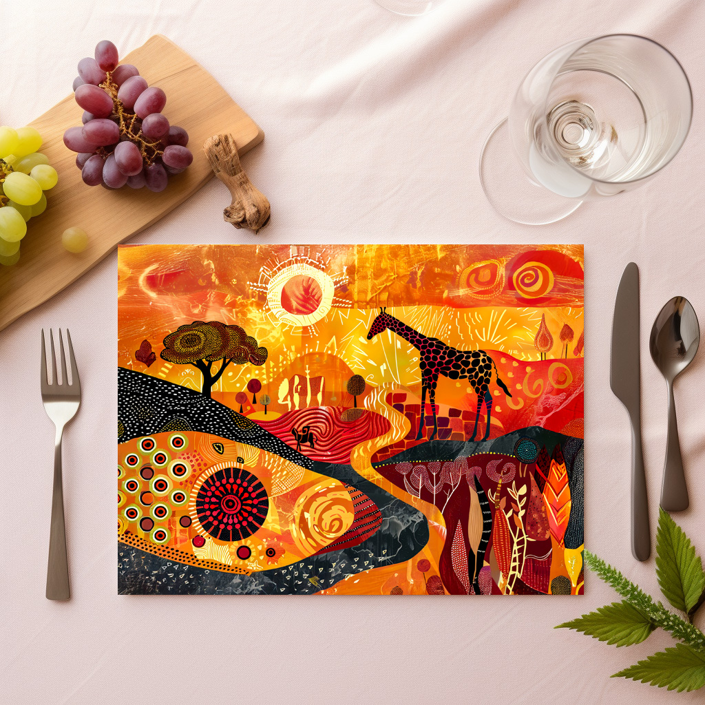 raxxa Premium-Tischset: African giraffes in tribal painting style