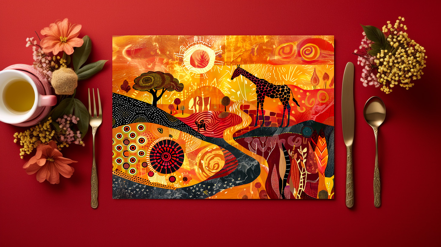 raxxa Premium-Tischset: African giraffes in tribal painting style – Bild 2