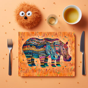 raxxa Premium-Tischset: African hippos with tribal pattern painting
