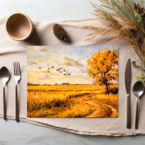 raxxa Premium-Tischset: Golden Landscape with Flying Birds over Havelland landscape