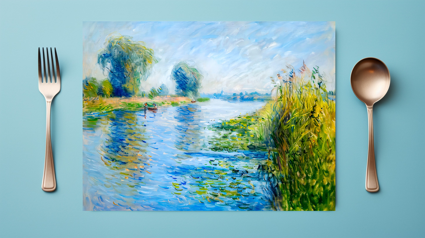 raxxa Premium-Tischset: Impressionist Spring Riverbank with boats – Image 2