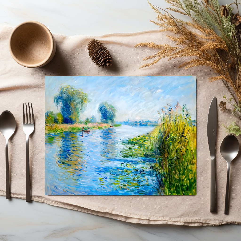 raxxa Premium-Tischset: Impressionist Spring Riverbank with boats