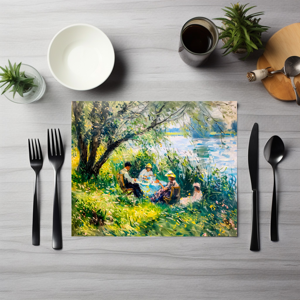 raxxa Premium-Tischset: family enjoying a picnic in a lush meadow on river - immagine 3