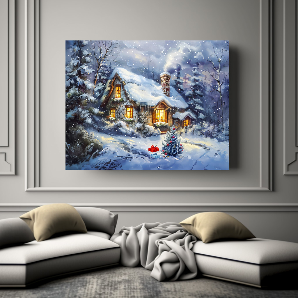 Poster: Cozy Winter Cottage with Christmas Tree - Image 3