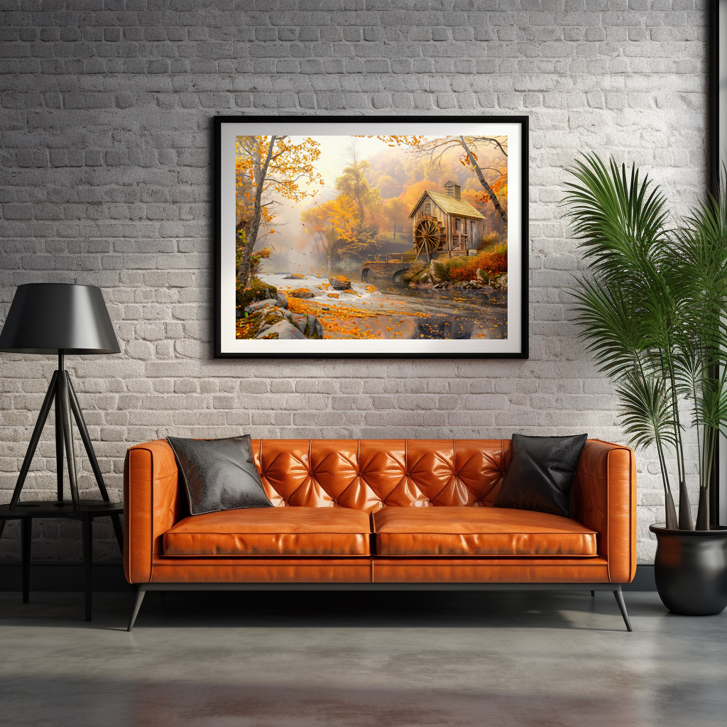 Poster: Old Water Mill by Stream in Autumn - Image 2