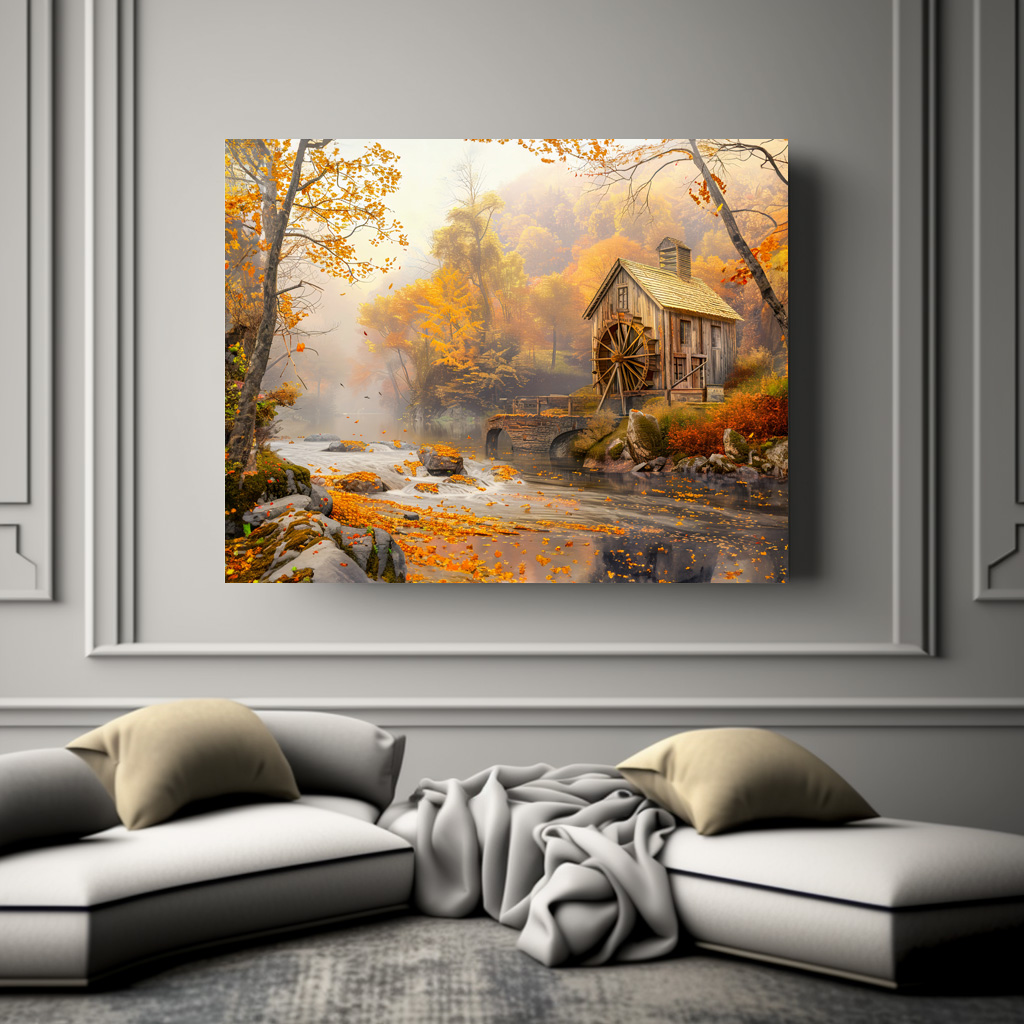 Poster: Old Water Mill by Stream in Autumn - Image 3