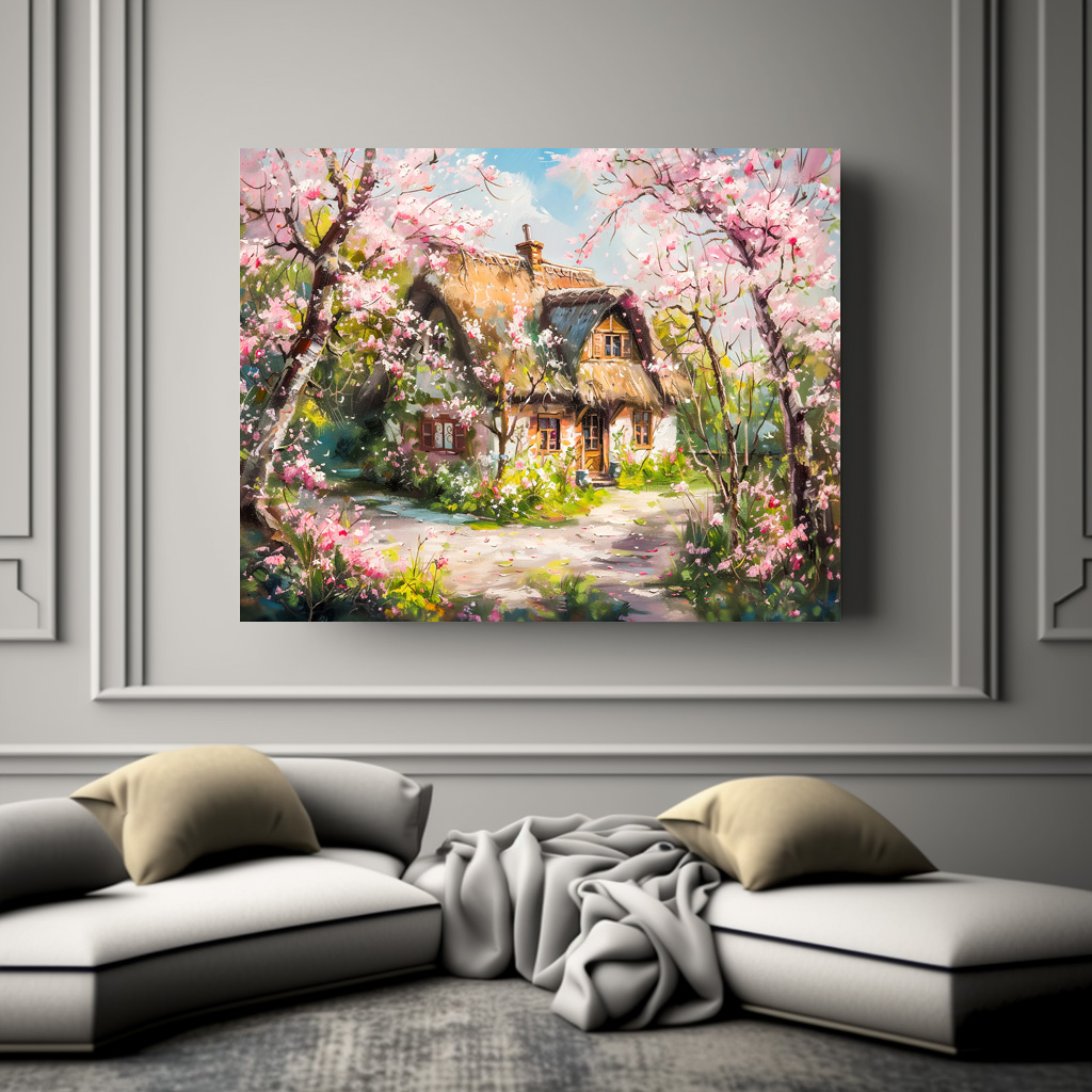 Poster: Spring Cottage with Blossoming Fruit Trees – Image 2