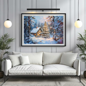Poster: Cozy Winter Cottage with Christmas Tree